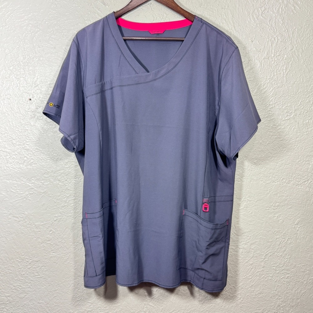 Carhartt Force Scrub Top Womens 3X Gray Pink Medical Nurse Doctor Uniform